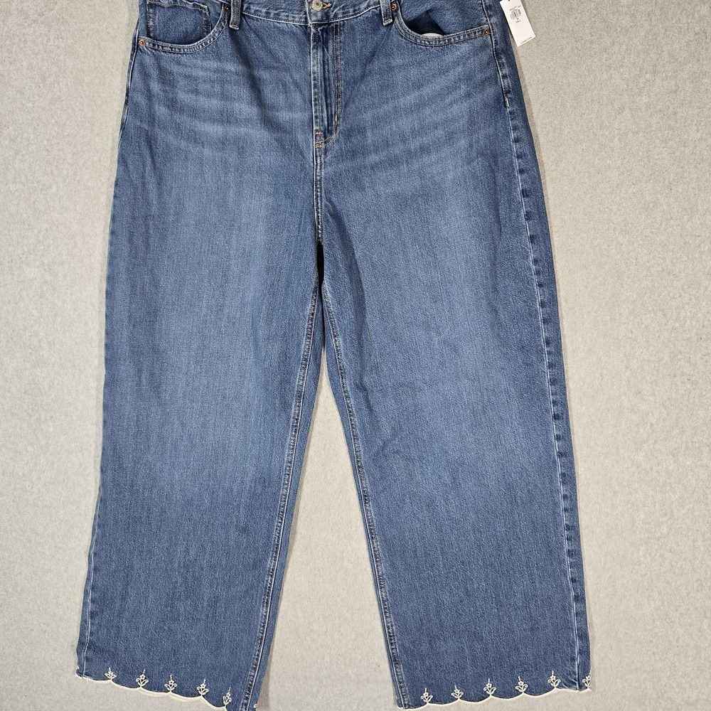 Old Navy Women Jeans 16 TALL Blue Denim Baggy Wide-Leg High Rise NWT